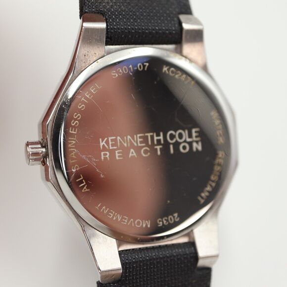 Kenneth Cole Reaction Watch 34mm Dodecagon Silver Tone Black Leather KC2471 - Picture 12 of 16